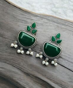 Alternative view of Silver Look alike Stone Earrings | Best Oxidised Stud Jewelry