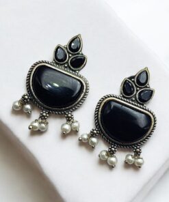 Silver Look alike Stone Earrings | Best Oxidised Stud Jewelry