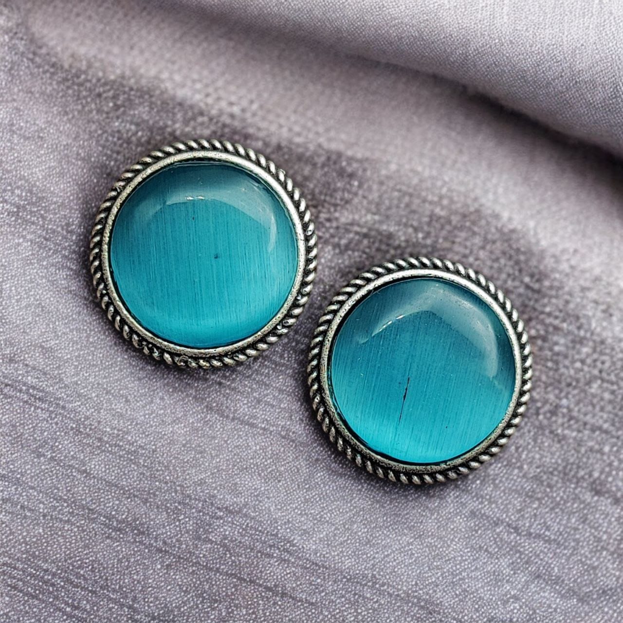 Stone Studs | Silver Look alike Earrings | Unique Partywear Jewelry - Image 2