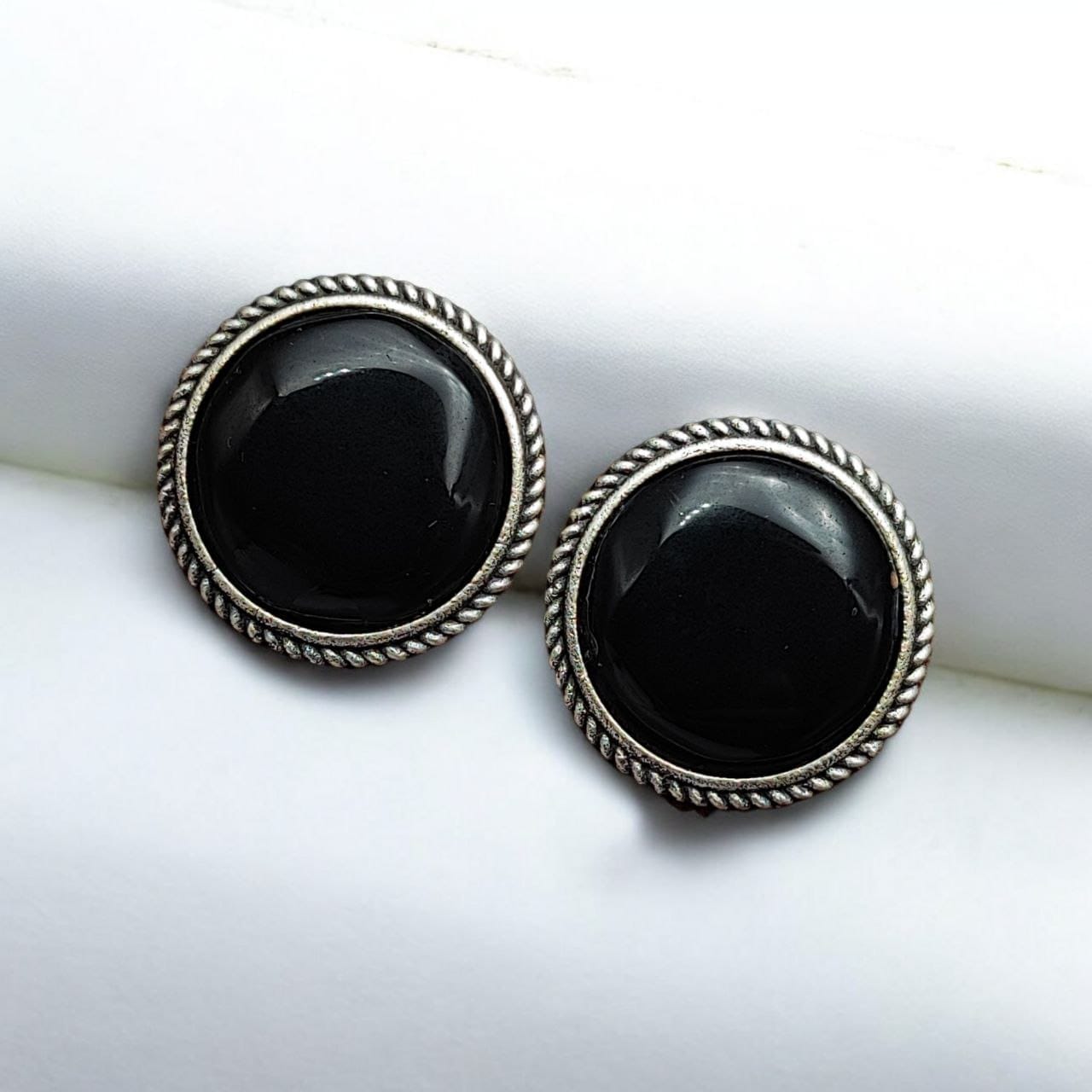 Stone Studs | Silver Look alike Earrings | Unique Partywear Jewelry - Image 4