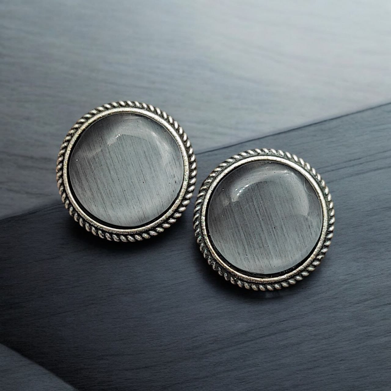Stone Studs | Silver Look alike Earrings | Unique Partywear Jewelry - Image 6
