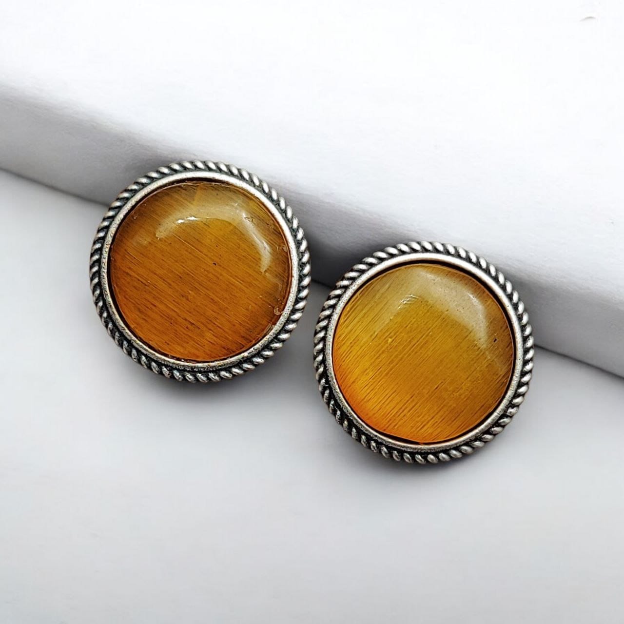Stone Studs | Silver Look alike Earrings | Unique Partywear Jewelry - Image 5