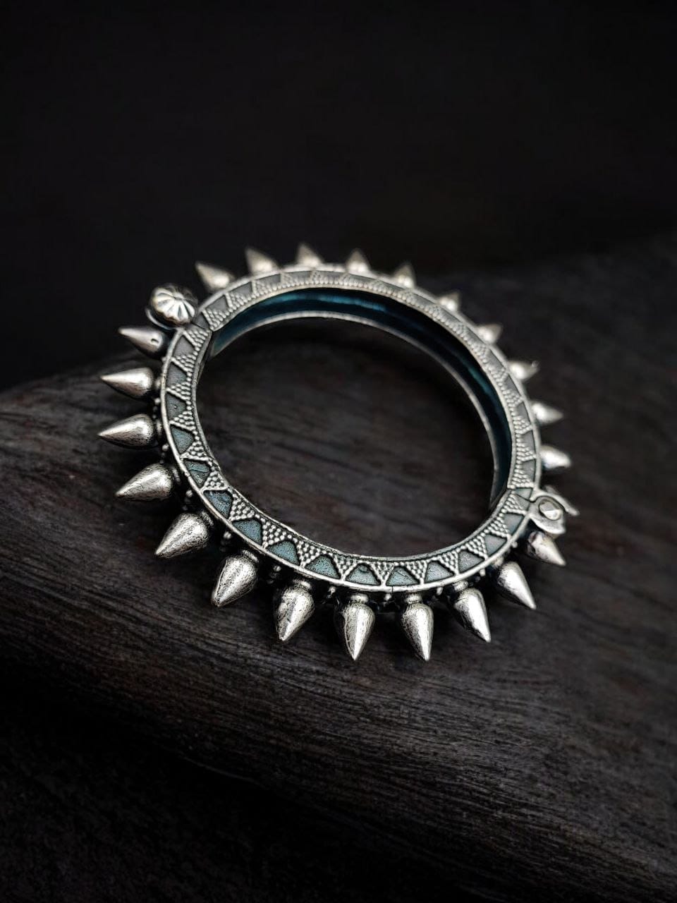 Traditional Silver look Kada | Unique Spikes Design Bracelet / Bangles - Image 3