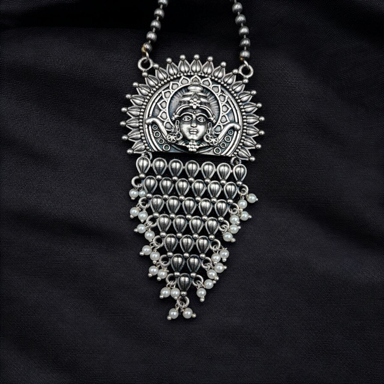 Silver Replica Lord Durga Pendant Set | Unique Navratri Special Necklace - Image 3
