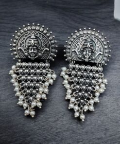 Alternative view of Silver Replica Lord Durga Pendant Set | Unique Navratri Special Necklace