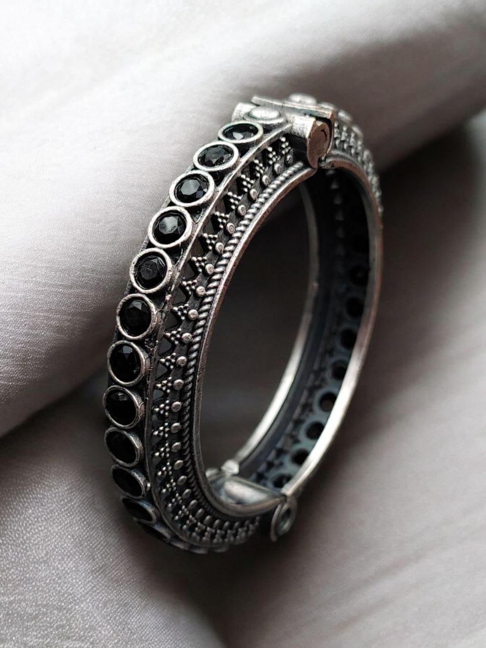Antique Silver Replica Bracelet | Unique Silver Look Kada Bangle - Image 8