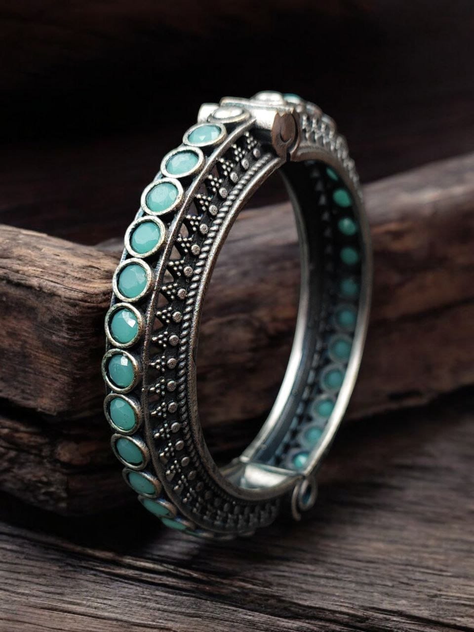 Antique Silver Replica Bracelet | Unique Silver Look Kada Bangle - Image 12