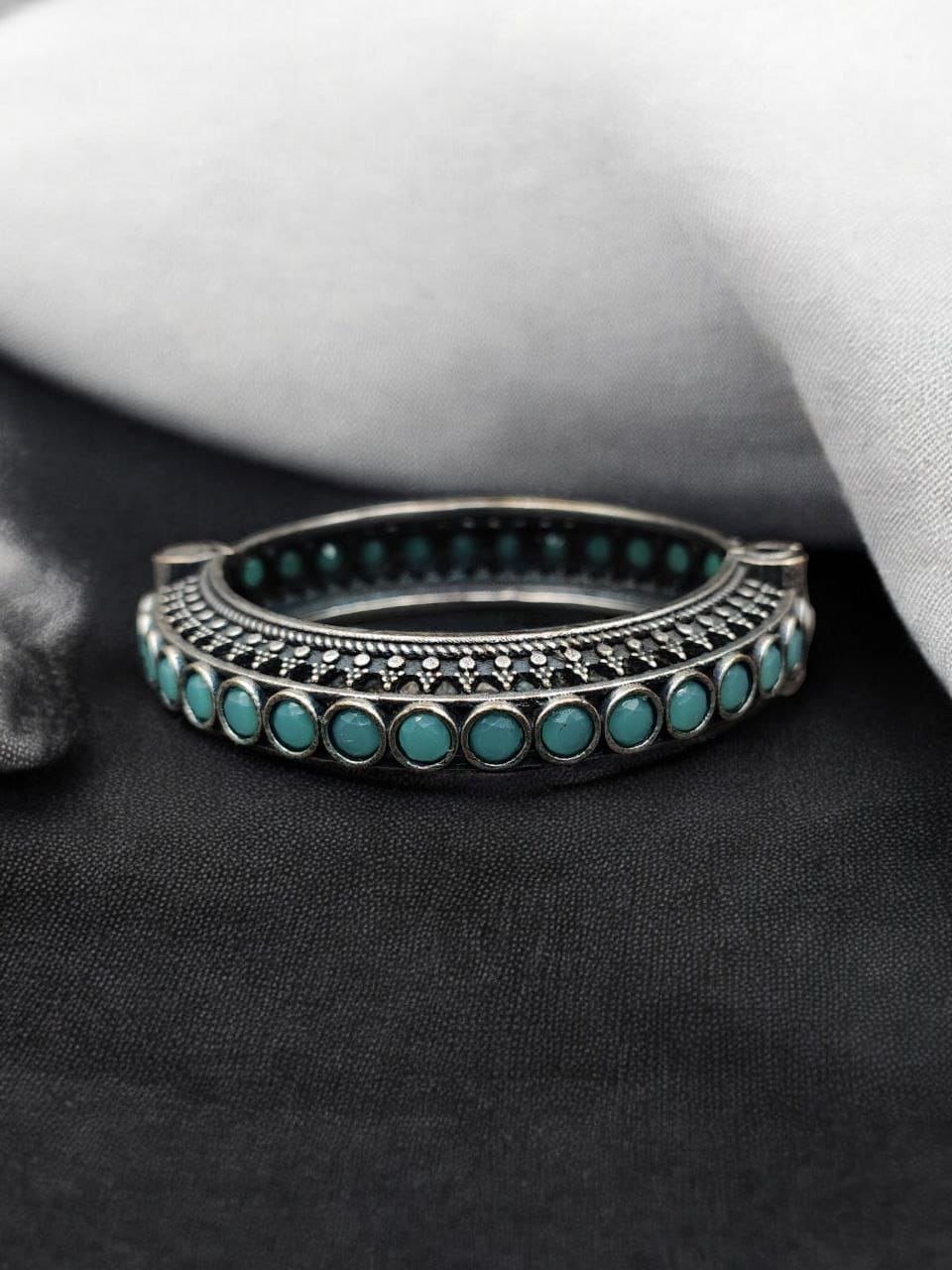 Antique Silver Replica Bracelet | Unique Silver Look Kada Bangle - Image 16