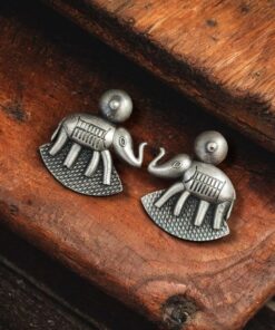 Silver Replica Elephant Stud | Adorable Light Weight Oxidized Earrings