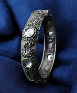 Alternative view of Elegant Silver Bracelet | Oxidized Stone Kada | Best Openable Style Bangle