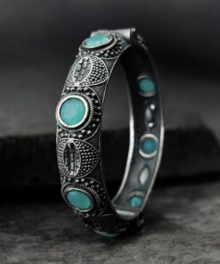 Elegant Silver Bracelet | Oxidized Stone Kada | Best Openable Style Bangle