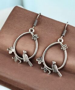 Oxidised Casual Earrings | Best Designer German Silver Bird Dangler Hook Earring