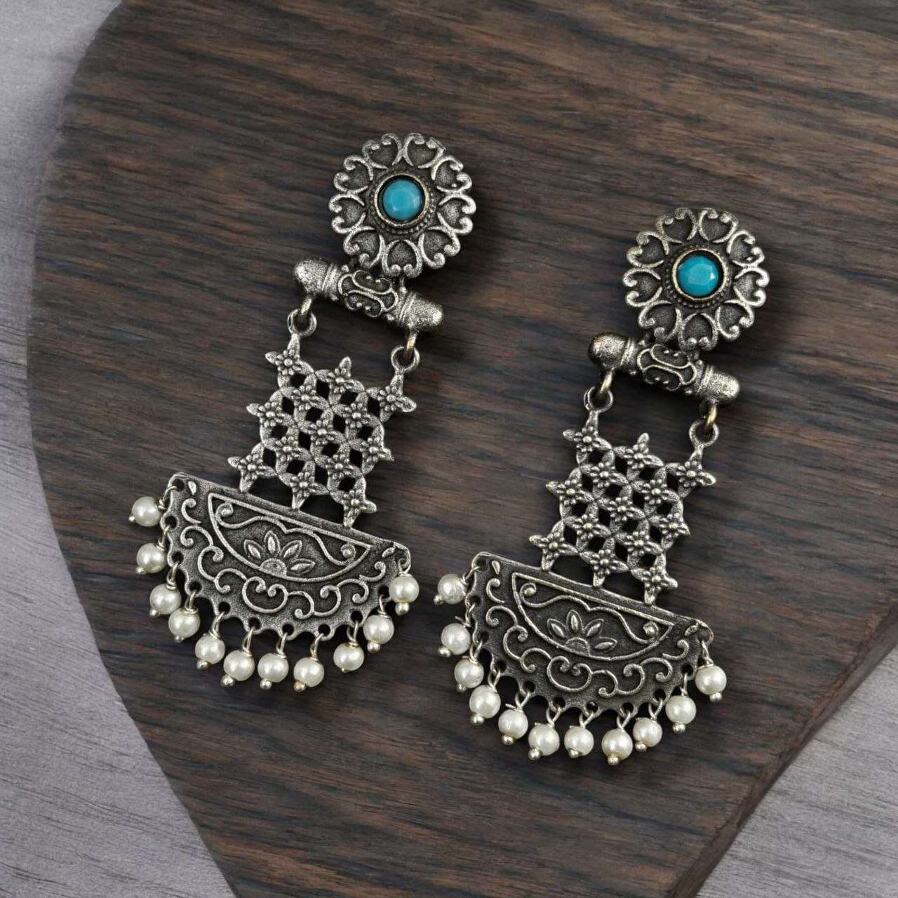 Oxidised Dangler Earrings | Best Silver Replica Antique Finsh Studs