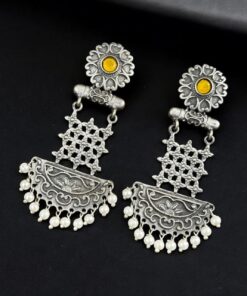 Alternative view of Oxidised Dangler Earrings | Best Silver Replica Antique Finsh Studs