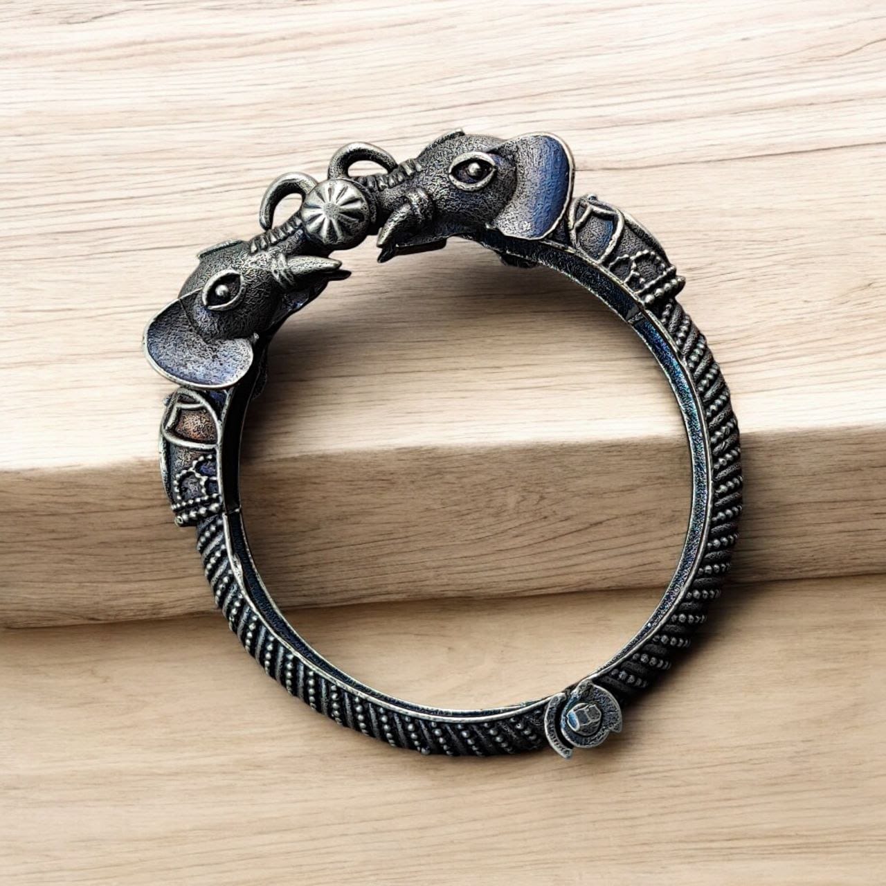 Elephant Designs Bangles | Best Openable Bracelets | Silver Replica Kada For Girls - Image 5