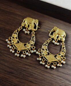 Gold Plated Elephant Earrings | Best Traditional Contemporary Dangler Studs For Girls