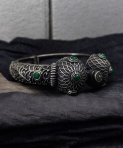 Alternative view of Antique Silver Bracelet | Oxidized Kada with Stone Work | Best Openable Bangle