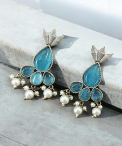 Antique Silver Touch Studs Earrings | Unique Monalisa Stones Jewelry