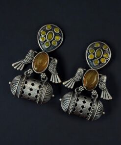 Alternative view of Handcrafted Antique Silver Bird Jhumkis | Best Traditional Dangler Earrings