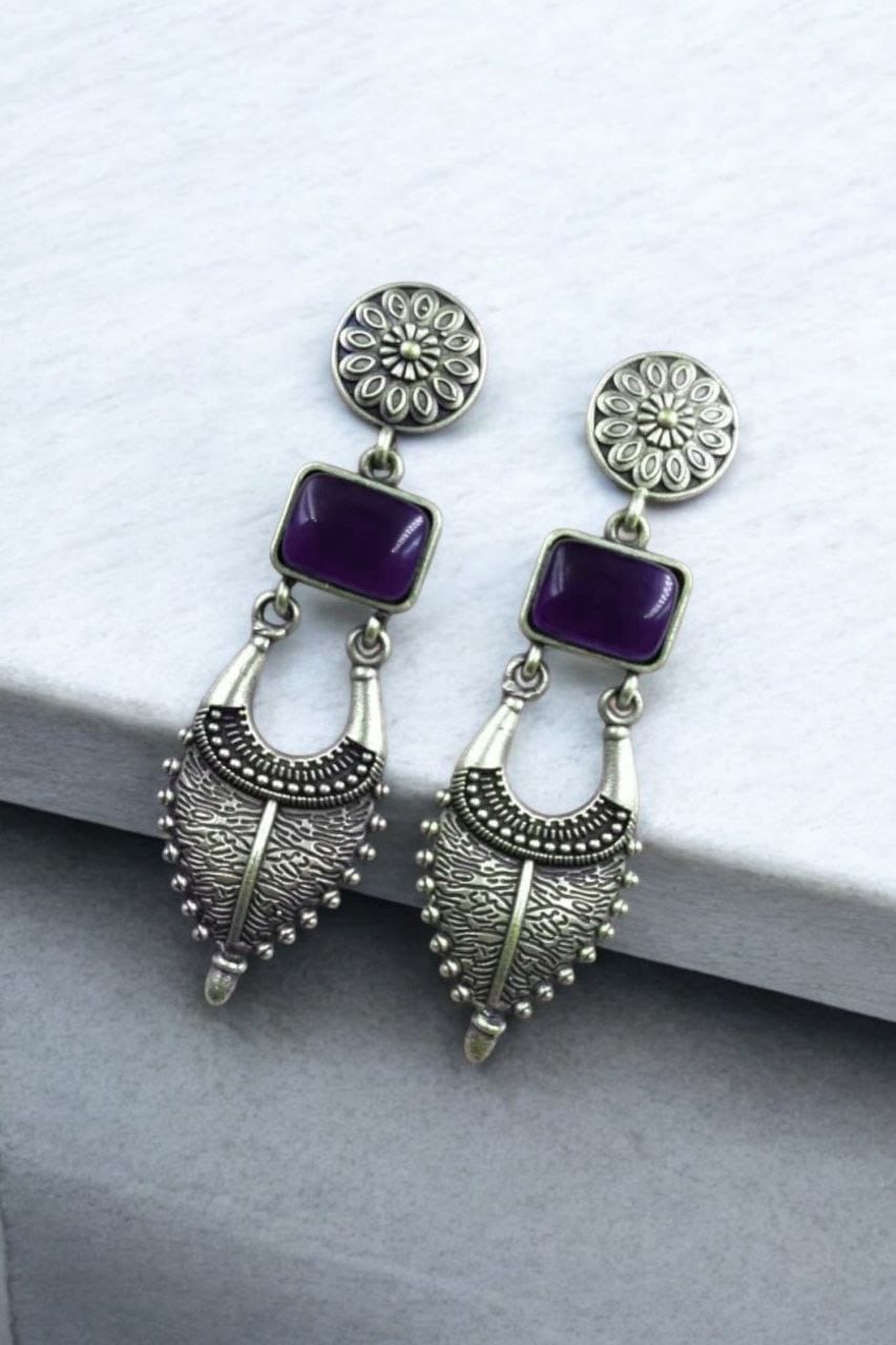 Traditional Silver Replica Earrings | Adorable Designer Monalisa Stone Jewelry - Image 10