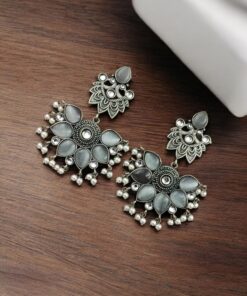 Oxidised Peacock Stud Stone Earrings | Best Dangler Silver Look a Like Jewelry