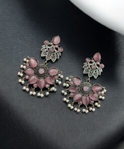 Alternative view of Oxidised Peacock Stud Stone Earrings | Best Dangler Silver Look a Like Jewelry