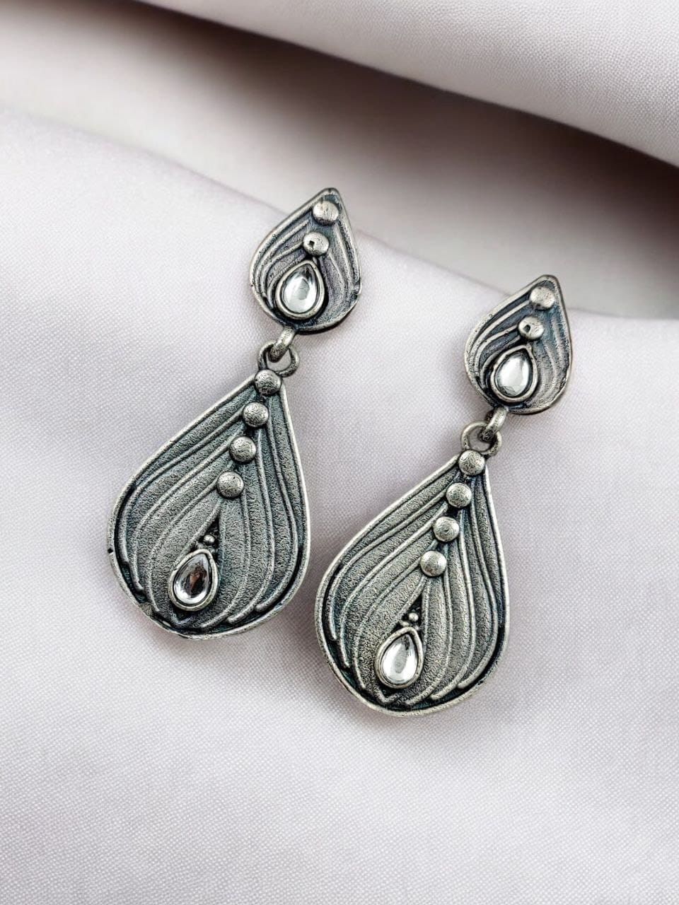 Oxidised Casual Earrings | Best Silver Replica Jewelry | Light Weight Studs - Image 2
