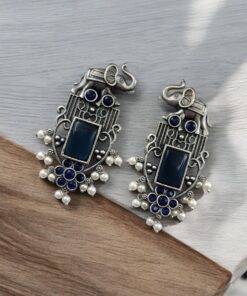 Alternative view of Antique Silver Plated Elephant Design Earrings | Best Traditional Indian Stone Stud Jewelry