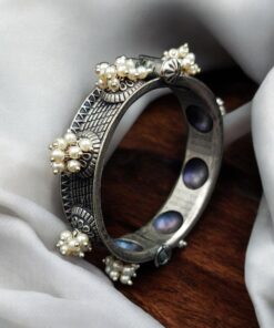 Silver Look Oxidized Bangles | Best Traditional Pearl Work Kada / Bracelet  For Girls