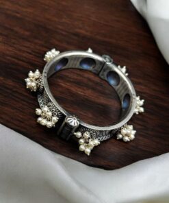 Alternative view of Silver Look Oxidized Bangles | Best Traditional Pearl Work Kada / Bracelet  For Girls