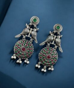 Alternative view of Silver Replica Bird Oxidized Earrings | Best Antique Stone Work Stud Jewelry