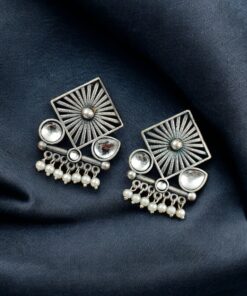 Alternative view of Traditional Silver Replica Stud Earrings | Best Light Weight Oxidised Jewelry