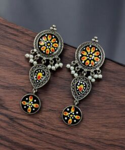Alternative view of Traditional Indian Art Painting Earrings | Best Hand-Paint Oxidized Silver Replica Earring