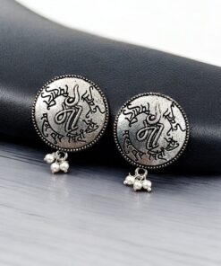 Oxidised Maa Earrings | Best German Silver Statement Studs For Girls