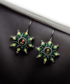 Alternative view of Silver Replica hand-Painting Earrings | Best Oxidized Antique Design Hook Earring