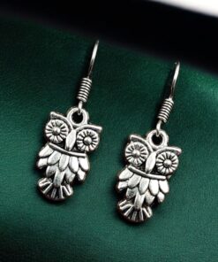 German Silver Owl Design Earrings | Oxidized Light Weight Jewelry