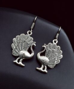Oxidized Peacock Earrings | Adorable German Silver Hook Jewelry