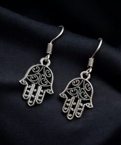 German Silver Buddha Hast Earrings | Unique Oxidized Hook Jewellery