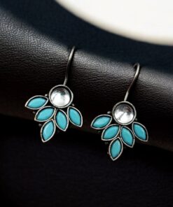Alternative view of Oxidised Hook Earrings - Silver Replica Stone Work Earrings ( Daily Wear Earrings )