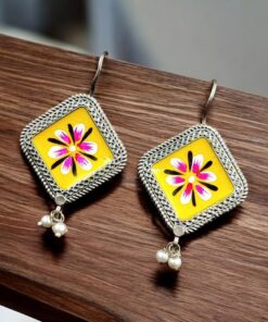 Adorable Silver Replica Earrings for Girls ? Tribal Look Hand-Painted Jewelry