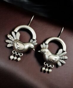 Adorable Oxidized Bird Earrings | Traditional Silver Look-Alike Hook Style Earrings