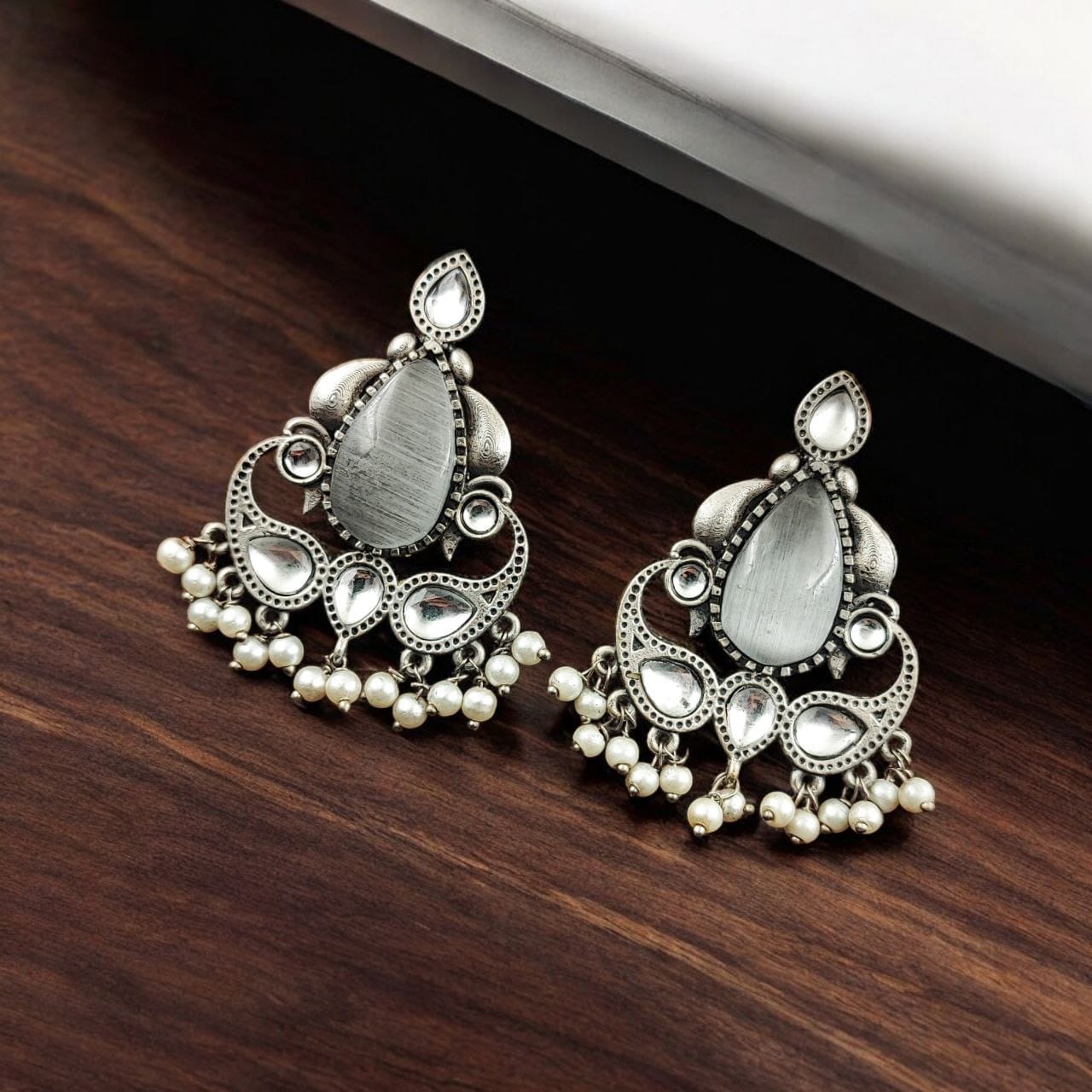 Silver Replica Stone Stud Earrings | Traditional Best Premium Finish Jewelry For Women - Image 4