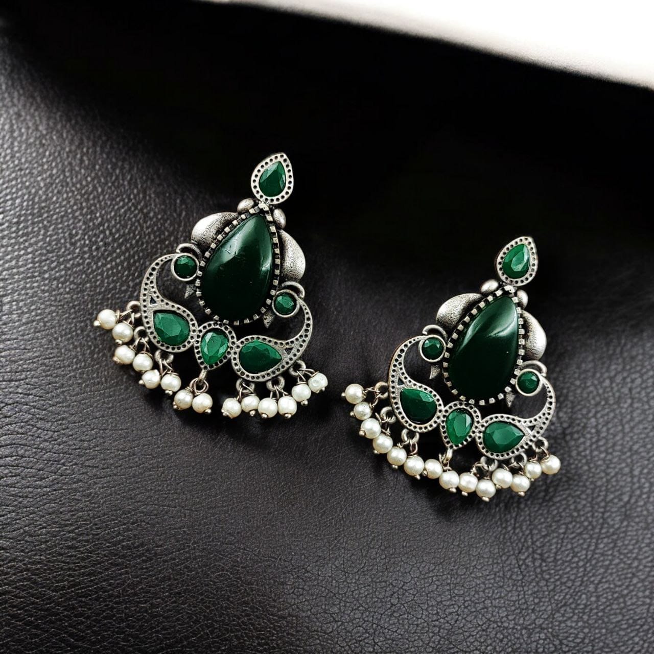 Silver Replica Stone Stud Earrings | Traditional Best Premium Finish Jewelry For Women - Image 3