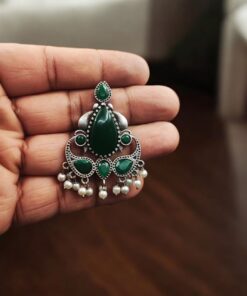 Alternative view of Silver Replica Stone Stud Earrings | Traditional Best Premium Finish Jewelry For Women