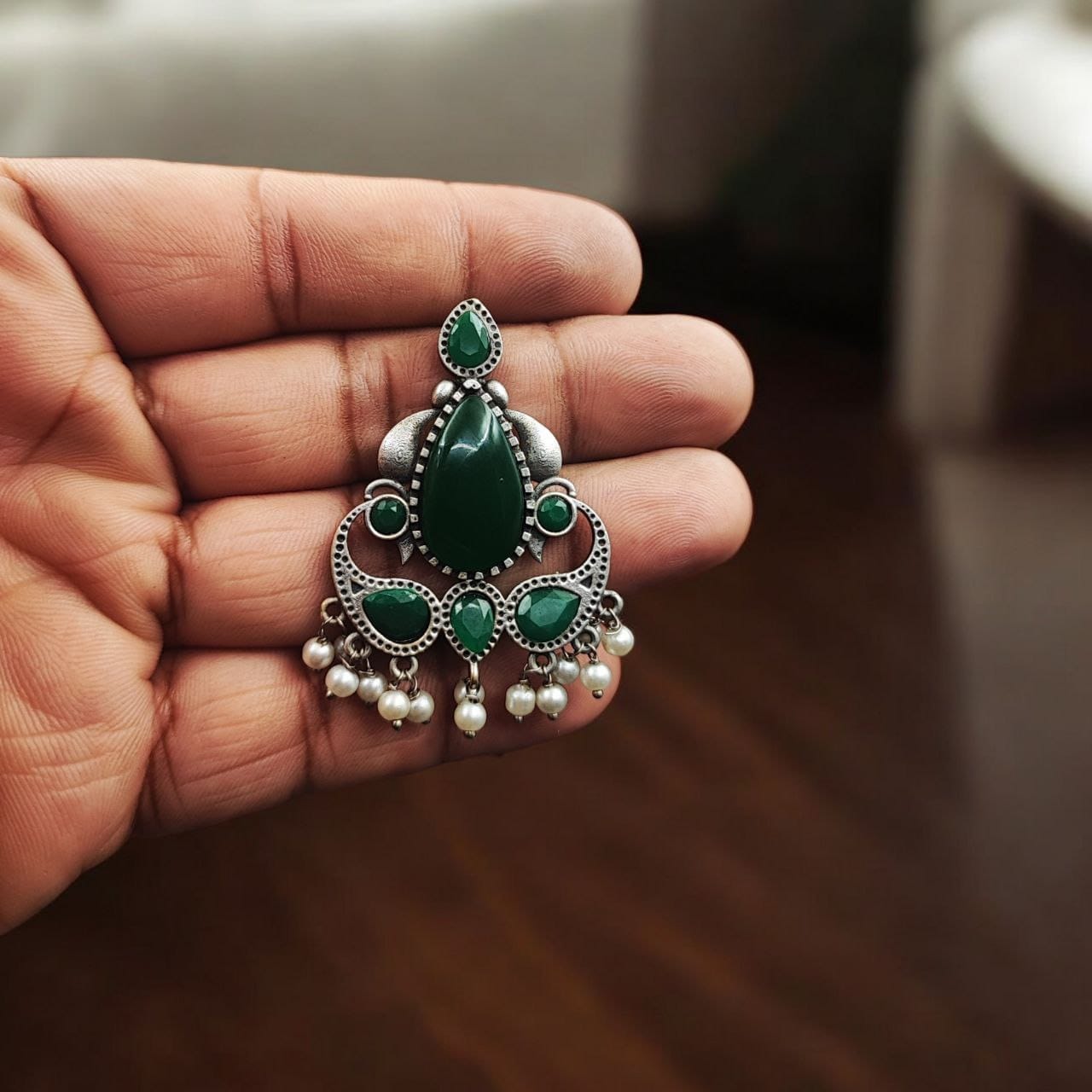 Silver Replica Stone Stud Earrings | Traditional Best Premium Finish Jewelry For Women - Image 2