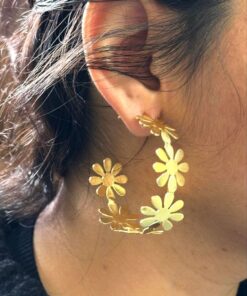 Gold-Plated Designer Flower Earrings | Unique Bali Style Contemporary Earring