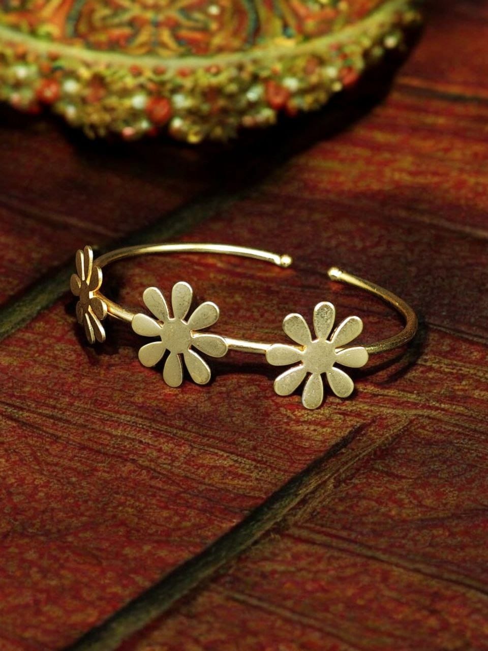 Handmade Flower Design Bracelet | Affordable Gold-Plated Cuff Bangles - Image 3