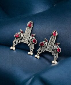 Alternative view of Graceful Bird Stud Earrings with Silver Replica and Stone Craft