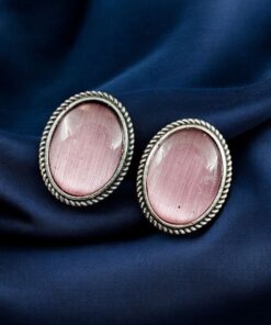 Stylish Monalisa Stone Stud Earrings in Antique Silver Perfect for Daily Use