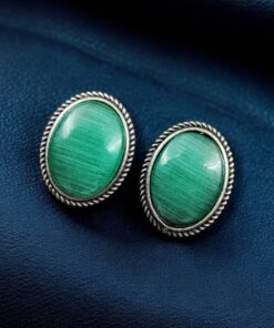 Alternative view of Stylish Monalisa Stone Stud Earrings in Antique Silver Perfect for Daily Use